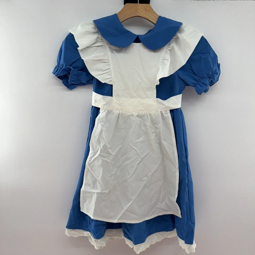 Youth Alice in Wonderland Halloween Costume Dress w/ Apron Blue/White 25
